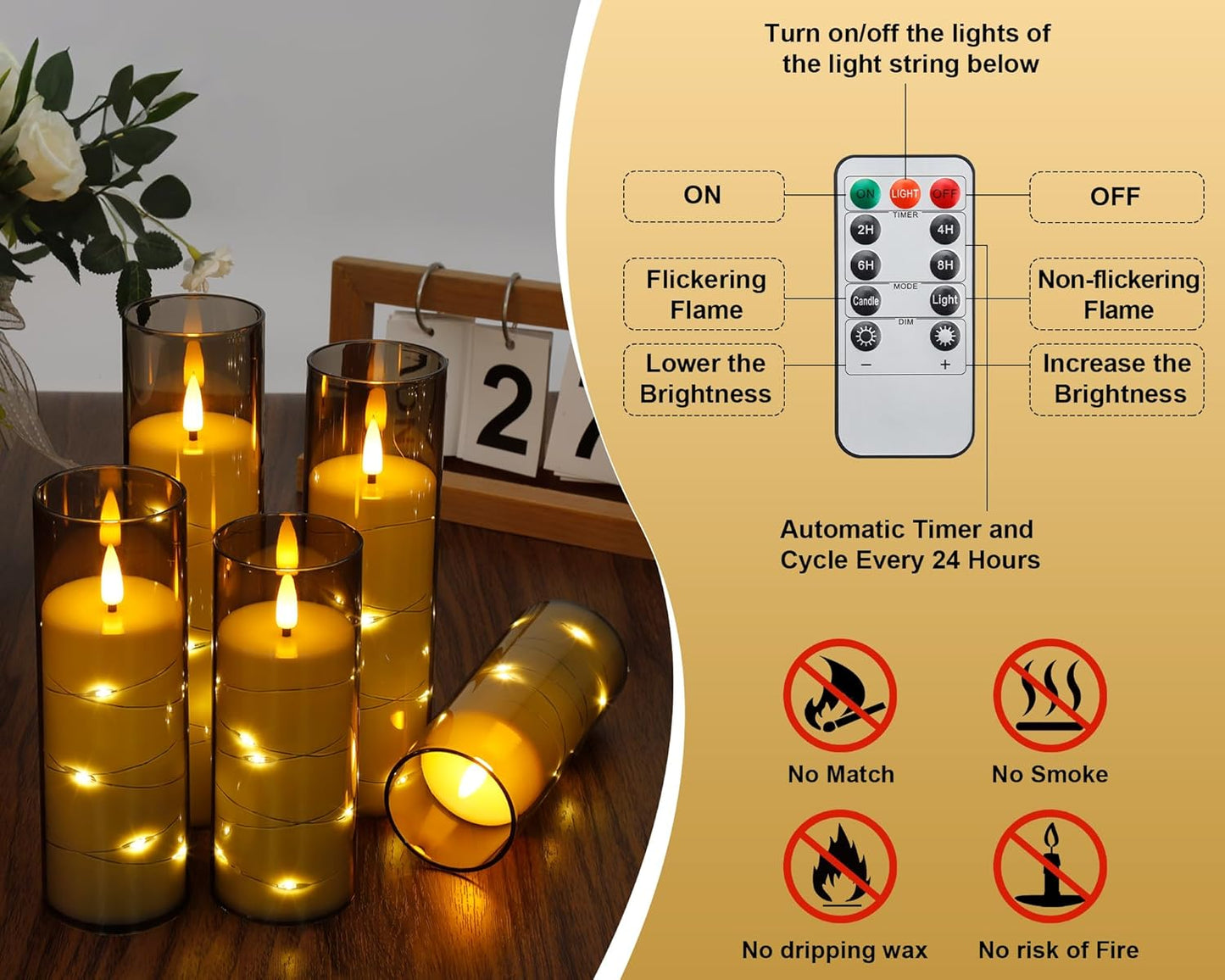 Set of 24 Slim Outdoor LED Candles, Battery Operated Flickering Fake Candles with 10-Key Timers for Patio & Porch Decor, 2.2 Inch Diameter Waterproof Resin Pillars for Large Events & Sconces (White)