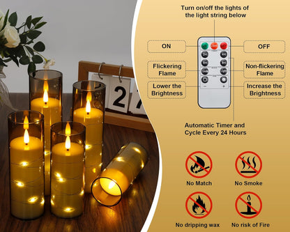 Set of 24 Slim Outdoor LED Candles, Battery Operated Flickering Fake Candles with 10-Key Timers for Patio & Porch Decor, 2.2 Inch Diameter Waterproof Resin Pillars for Large Events & Sconces (White)