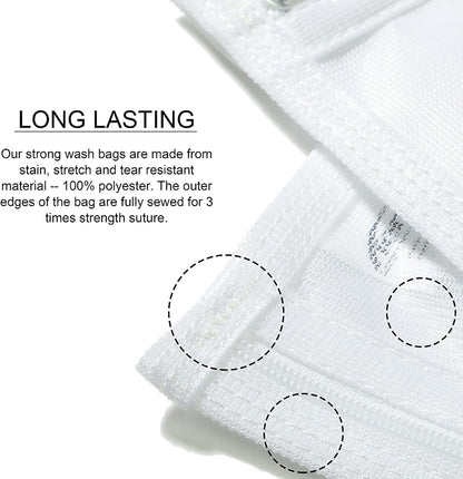 TENRAI Delicates Laundry Bags, Bra Fine Mesh Wash Bag for Underwear, Lingerie, Bra, Pantyhose, Socks, Use YKK Zipper, Have Hanger Loops, (White, 3 Large)