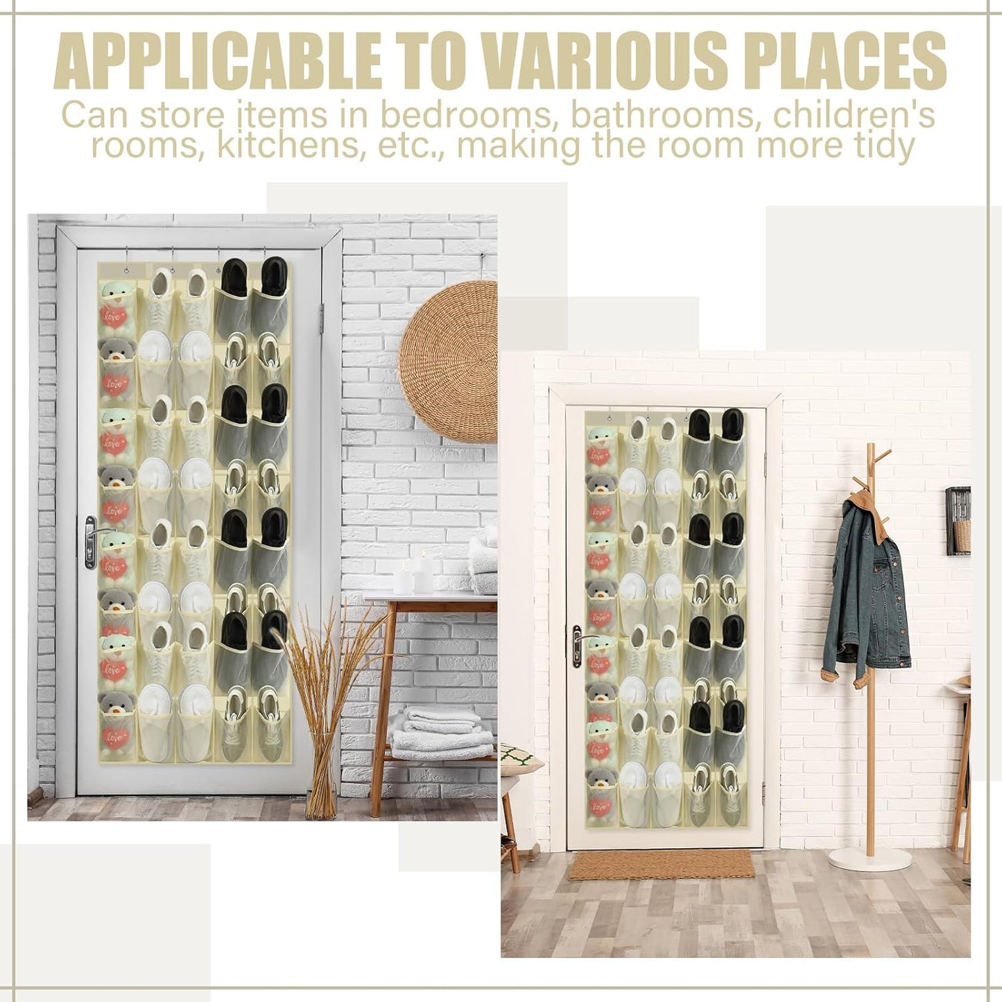 Windyun 40 Over The Door Shoe Organizer, Large Mesh Pocket Hanging Shoe Rack Hanger Large Capacity Gray Behind The Door Storage Holder for Dorm College Closet Entryway Bedroom Utility Room Women Men