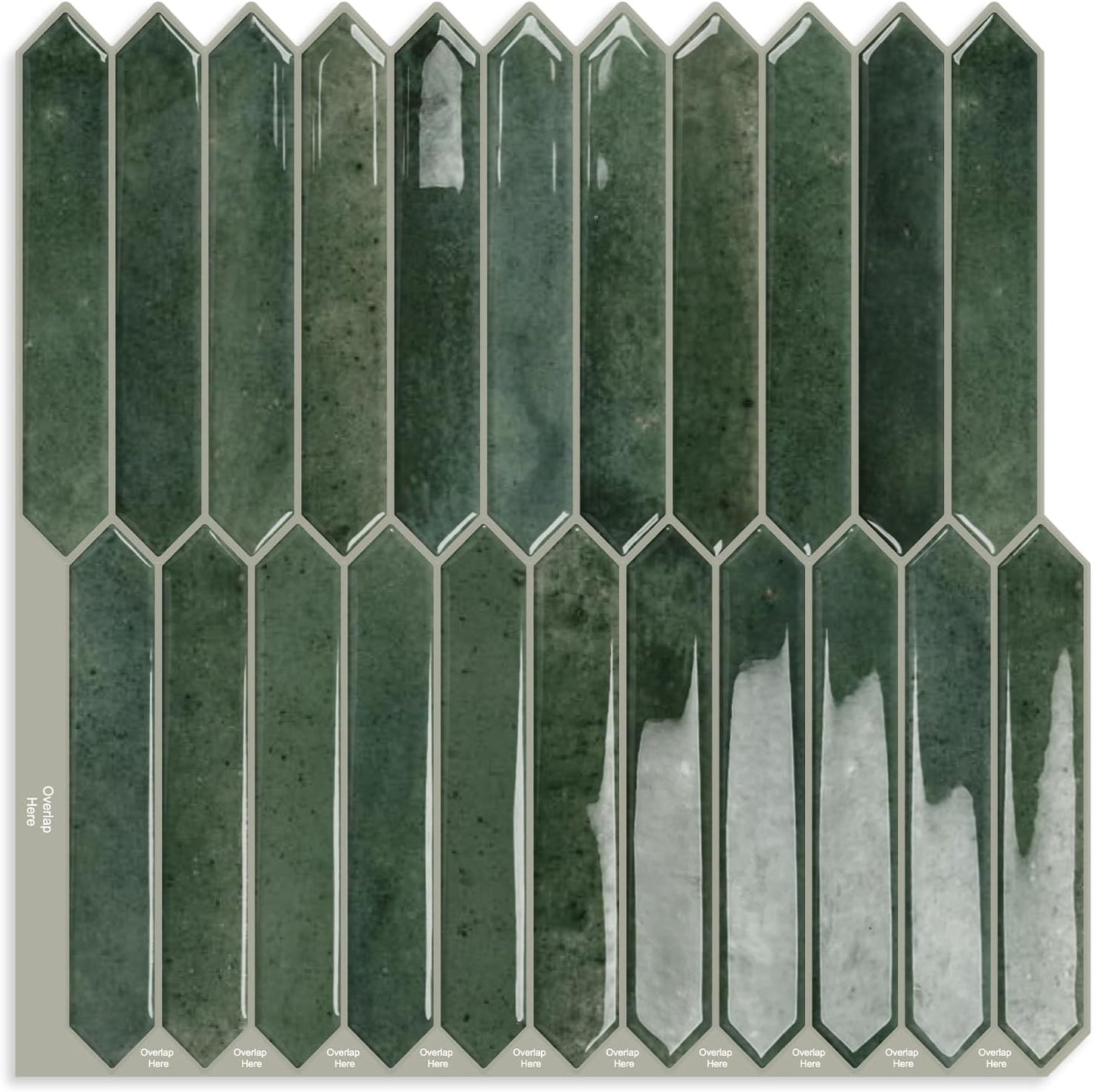 10 Sheets Long Hexagon Tile Peel and Stick Backsplash | Self-Adhesive Wall Tiles Stick on Back Splash for Kitchen, Bathroom, Fireplace,RV(Green,12"×12")