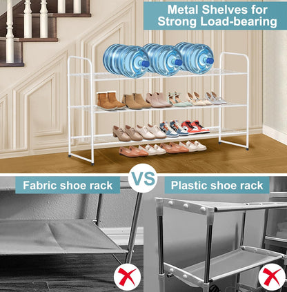 AOODA Long 3 Tier Metal Shoe Rack for Closet Wide Stackable Shoe Storage Organizer for Entryway, Bedroom, Floor, 24-Pairs Men Sneakers Shoe Shelf with Wire Grid, Black