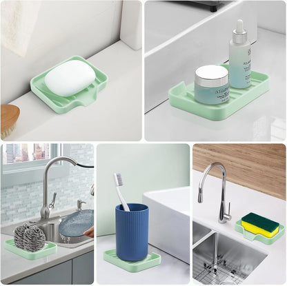 2PCS Self Draining Soap Holder,Spofit Silicone Soap Dish, Suitable for for Kitchen, Bathroom, Shower, Bath Tub,Soap Container (White)