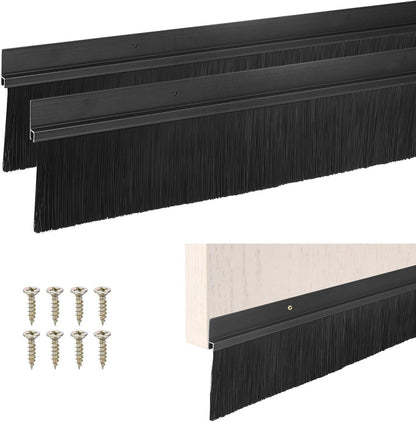 M METERXITY 2Pack Door Sweep - 39" Door Bottom Brush Heavy Duty Seal Draft Stopper Aluminum Base with 50mm Brush, Adhesive/Screw Installation for Interior/Exterior/Garage/Sliding Doors, Black