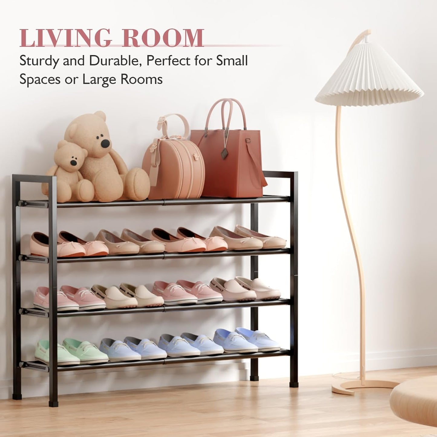 Bumusty 3-Tier Expandable Shoe Rack for Closet, 18“-33” Adjustable Shoe Rack for Small Space, Small Shoe Organizer for Front Door, Sturdy Metal, Black