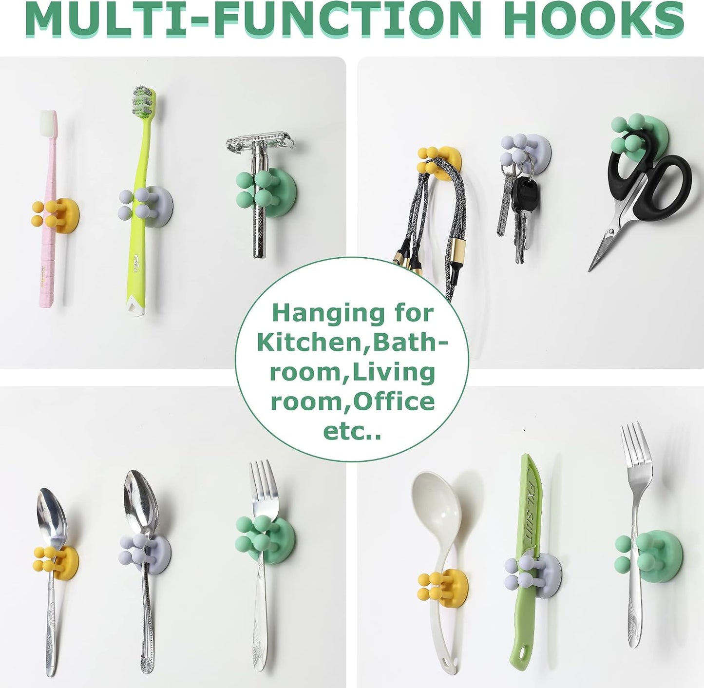 4 pcs Silicone Toothbrush Holder Multi-Function Hook Waterproof self Adhesive Single Toothbrush Hook Plug Holder for Wall for Hanging Bathroom Kitchen Living Room Office