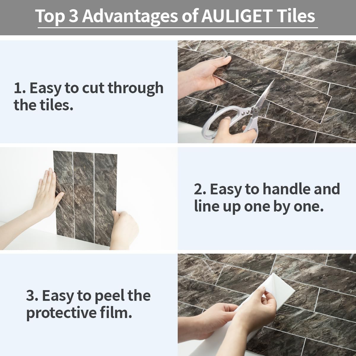 AULIGET 40-Piece Polished White Marble with Gold Peel and Stick Backsplash Wall Tiles, 3" x 12" PVC Faux Stone Stick on Tiles for Backsplash Kitchen, Bathroom, Laundry Room, Camper, Fireplace