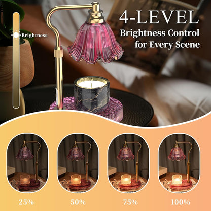 Candle Warmer Lamp with Adjustable Height - Flameless 4-Level Dimmable Wax Warmer, Timer Function & Stylish Design in Multiple Colors (Green)