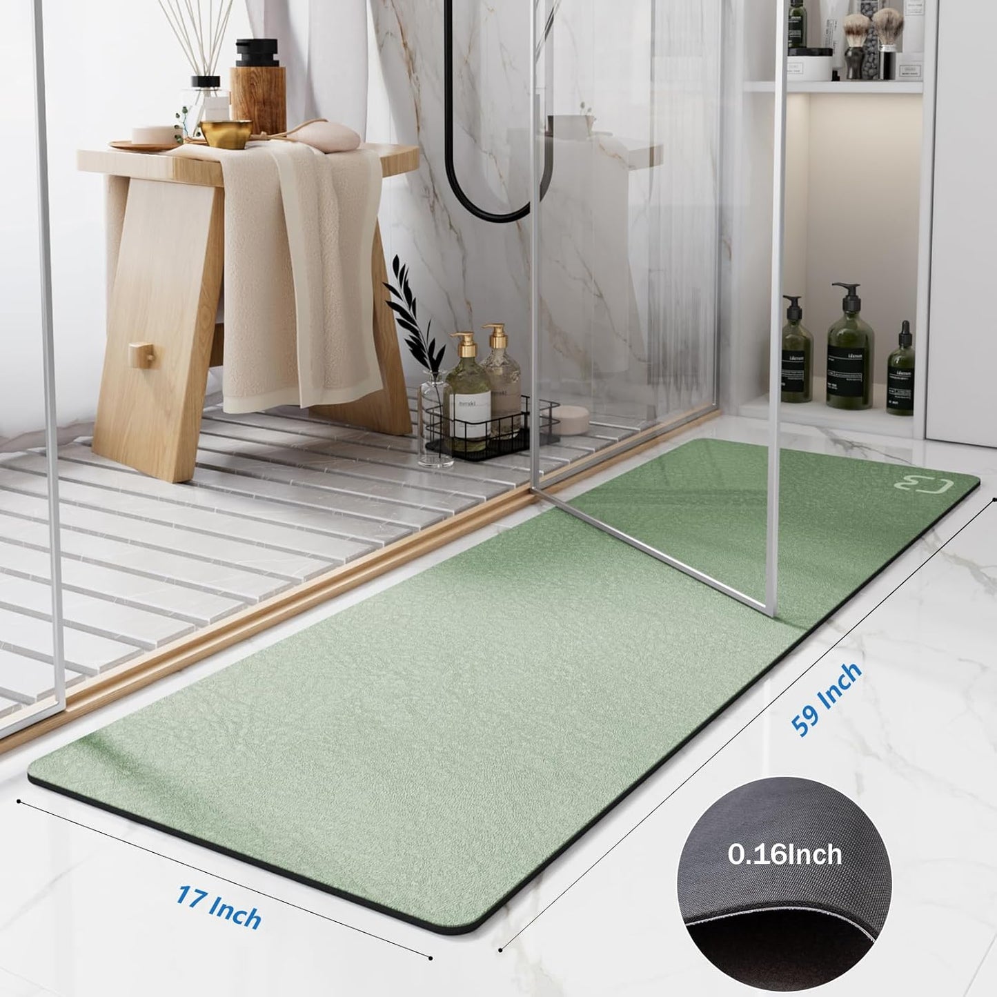 Diatomaceous Earth Bath Mat Rugs Super Absorbent Diatomite Stone Bath Mat Non Slip Quick Dry Thin Bathroom Mat Fit Under Door, Floor Rugs in Front of Bathtub, Shower Room, Sink,15.7"x23.6", Grey