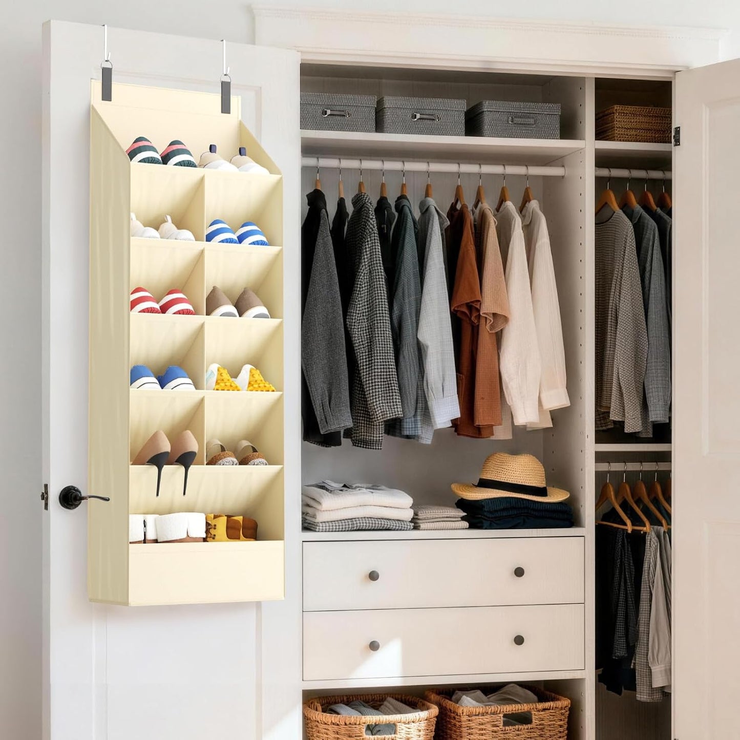 Lifewit 6 Tier Over the Door Shoe Organizer with 11 Large Deep Pockets, Fabric Hanging Shoes Shelf for Closet, Dorm Storage, Fit Up to 12 Pair Shoe Rack Holder for Sneakers, Boots, Gray