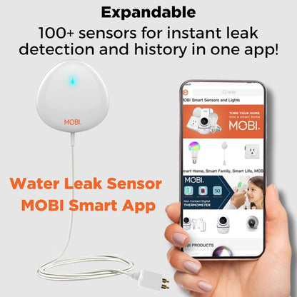 MOBI Smart Home 2.4GHz WiFi Water Leak Sensor, Water Sensor, Water Detector Alarm, Water Leak & Flood Detector, Smart Notification App, Expand with Cameras & Smart Home Devices (3-Pack)