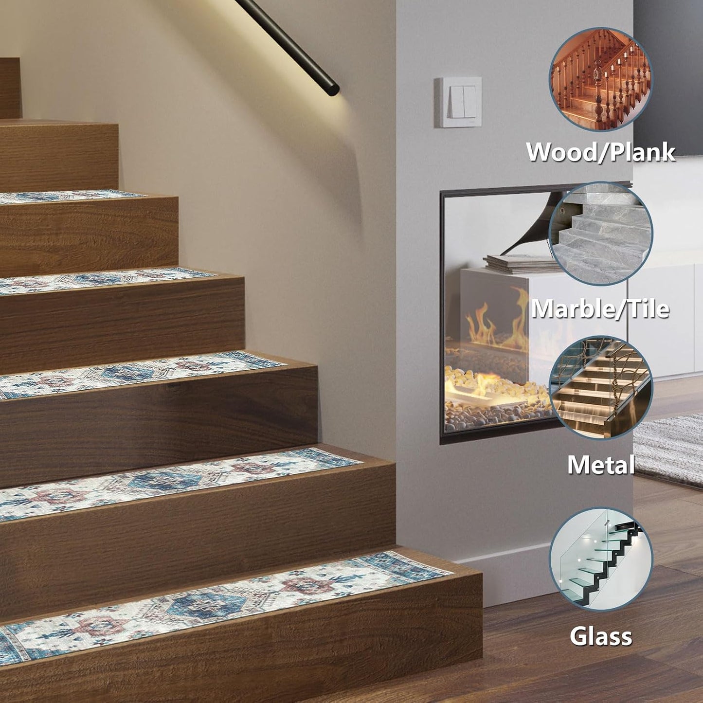 Stair Treads for Wooden Steps, Non Slip Stair Treads Carpet Indoor Residue Free Peel and Stick Washable Stair Covers, Safe for Dogs Kids Elders, Moroccan Beige, 8x30 inch, 1 Pack