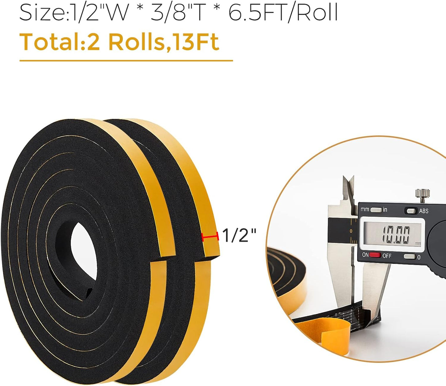 33 Feet Weather Stripping Door Seal- 1/2" Wide X 1/4" Thick Door Bottom Seal Strip High Density Foam Tape Adhesive Rubber Strip for Door Soundproofing,Window Insulation (1/2" x 1/4" x 33FT,Black)