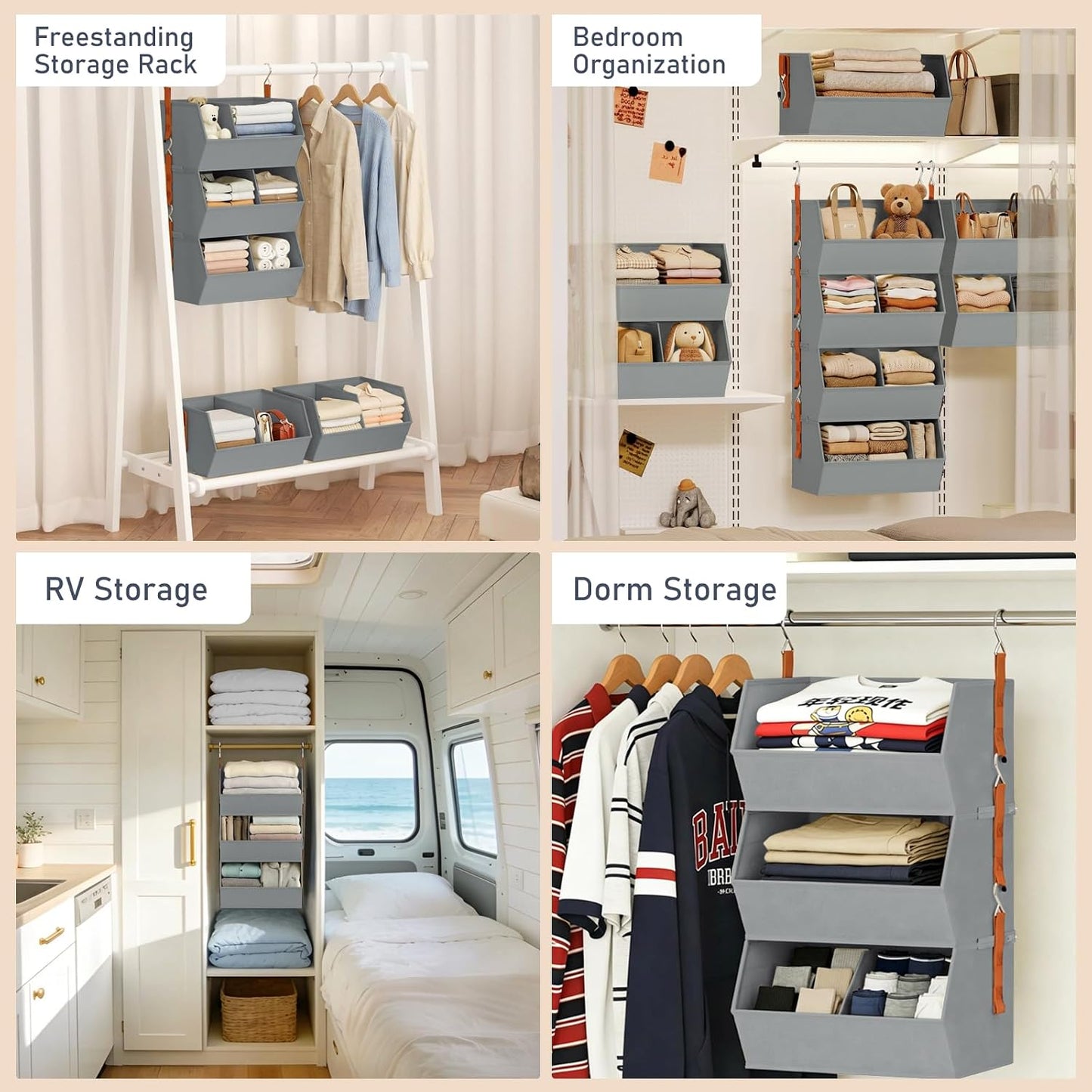 Hanging Closet Organizer Extra Large, Clothes Hanging Shelves for Closet with Divider, Collapsible Closet Storage System, Fabric Closet Hanging Organizer for Home, Dorm, Rv, ,Handbags, Underwear, Sock