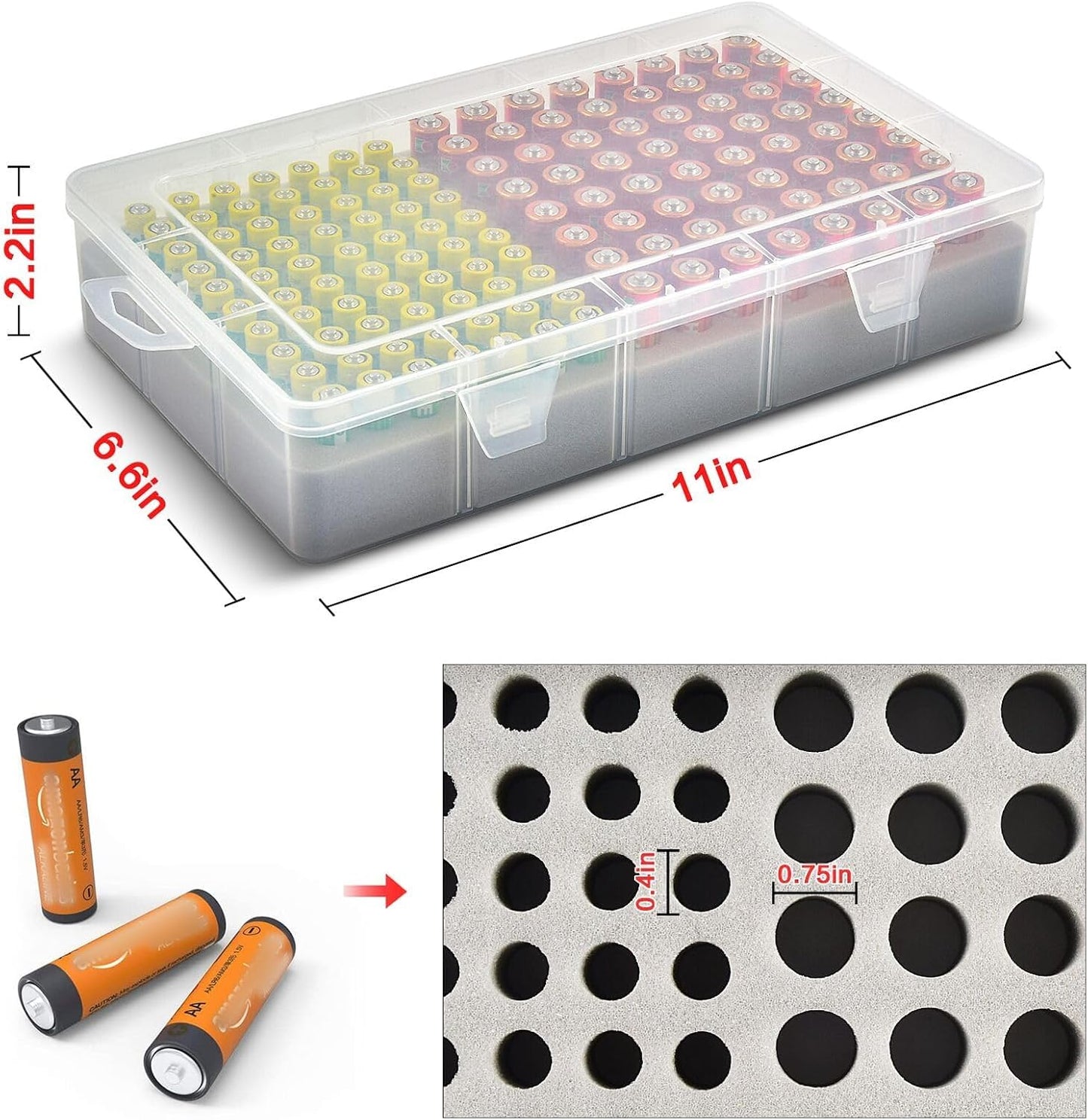 Xuerdon Battery Organizer Case with BT168 Tester 120+ Batteries Storage Box | Clear Plastic Battery Box Holds 49AA 51AAA 10CR2032 10CR1632 Batteries, Wall Mount Drawer Organizer Batteries not Included