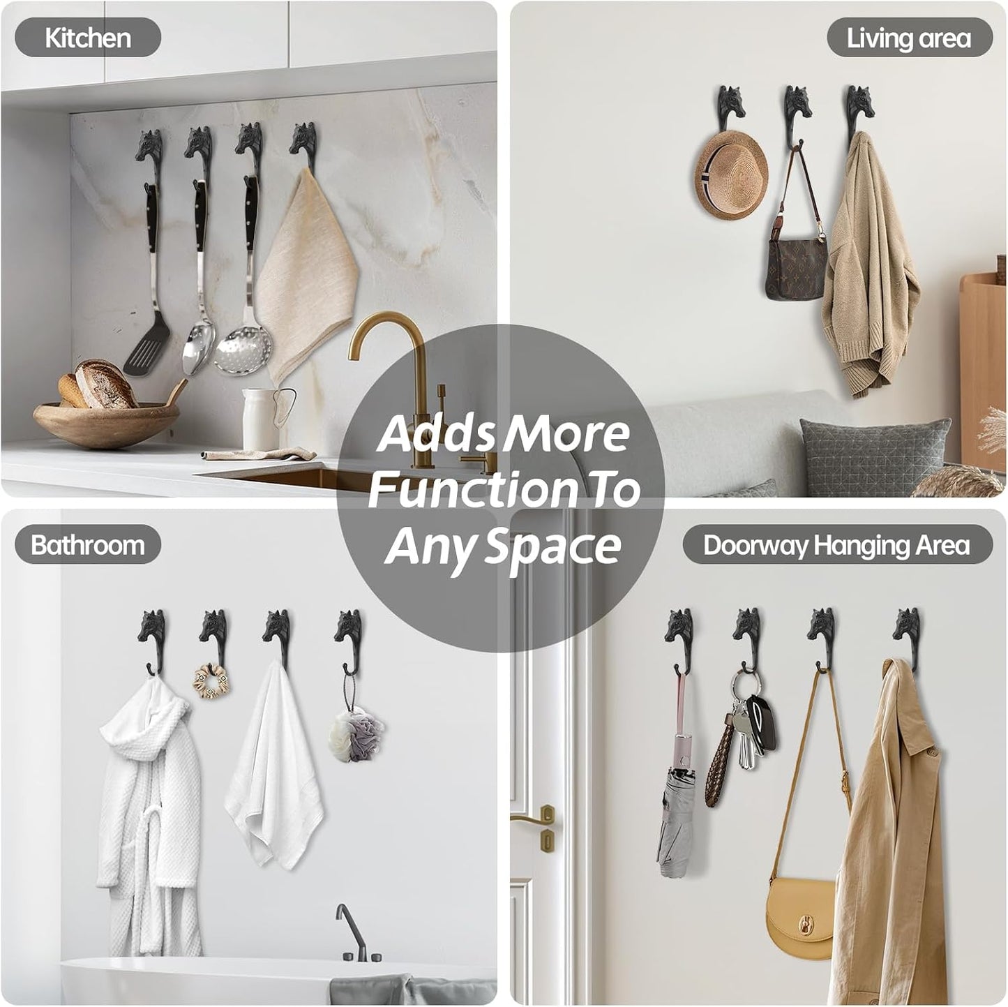 Coat Hooks Wall Mounted, Rustic Bat Key Hook Holder, Heavy Duty Decorative Black Wall Hooks for Mudroom, Towels, Hat Rack, Purse Hooks, Cast Iron Decorative ‎Antique Black Hooks