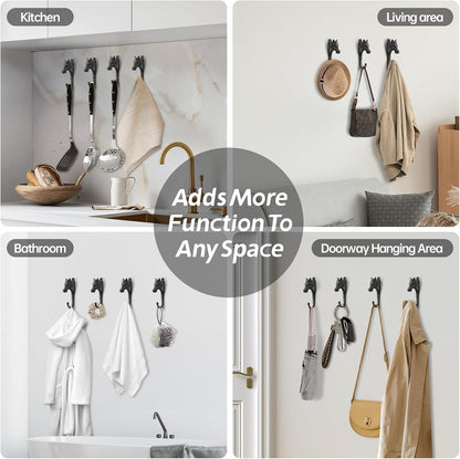 Coat Hooks Wall Mounted, Rustic Bat Key Hook Holder, Heavy Duty Decorative Black Wall Hooks for Mudroom, Towels, Hat Rack, Purse Hooks, Cast Iron Decorative ‎Antique Black Hooks