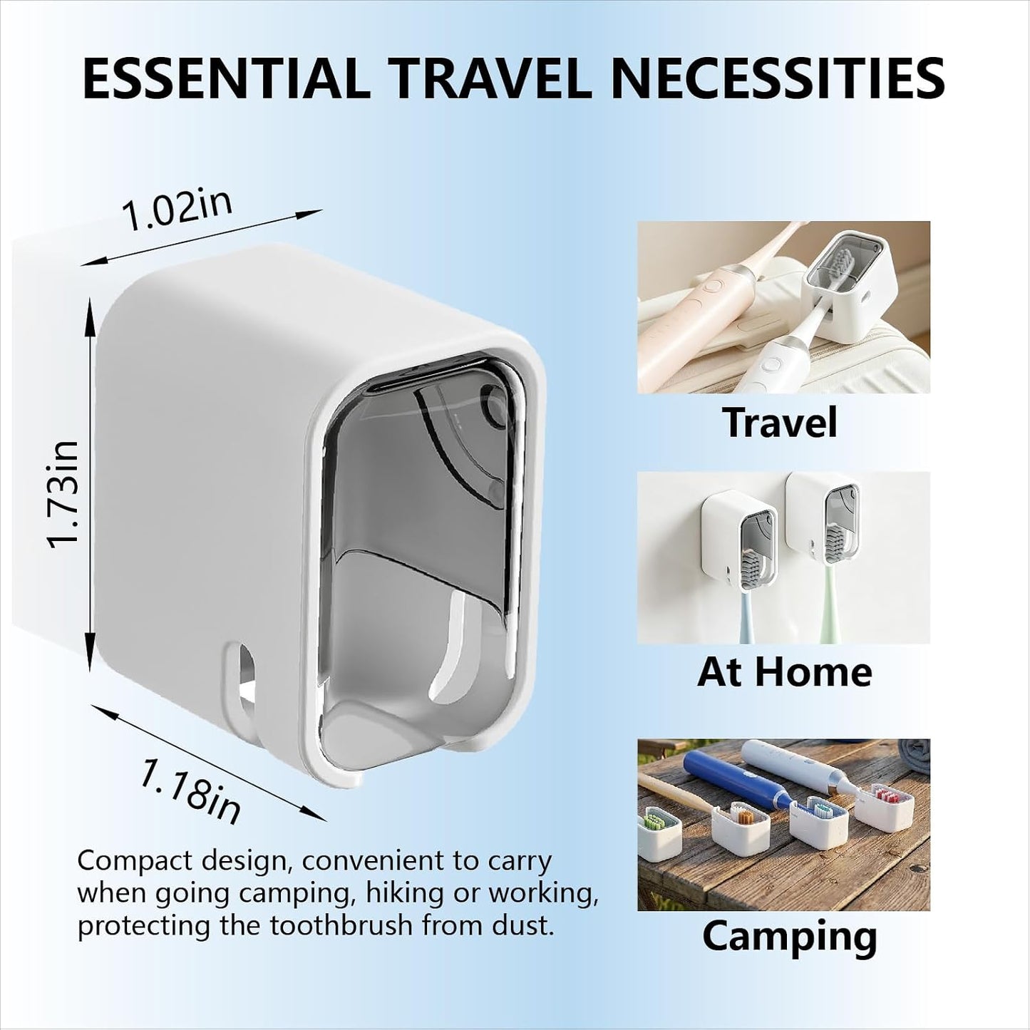 2-in-1 Toothbrush Covers Caps with Adhesive Holder, Portable Electric Toothbrush Head Protector, Wall Mount Toothbrush Organizer for Bathroom & Travel