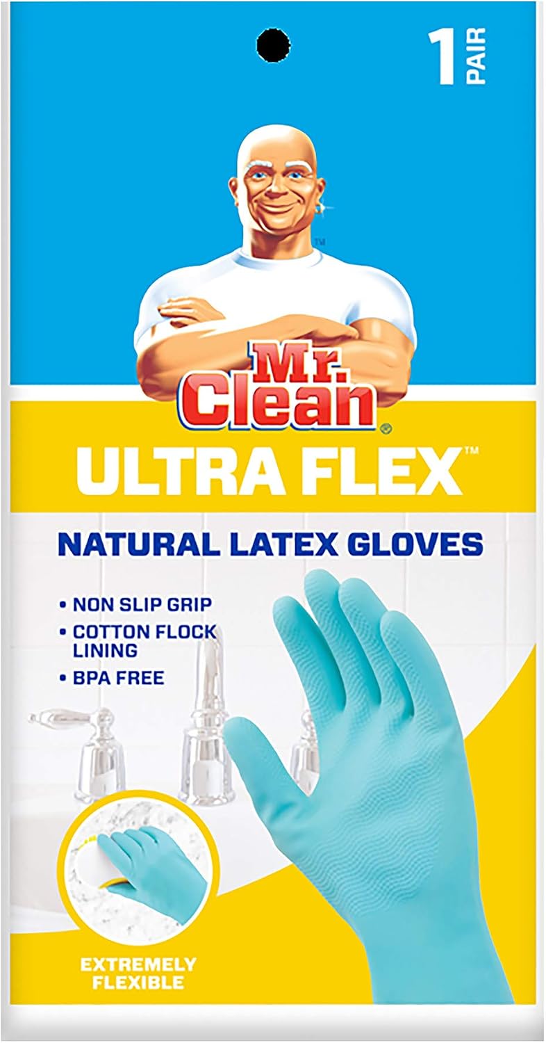 Mr. Clean Bliss Cleaning Gloves Premium Reusable Vinyl Latex-Free Gloves with Non-Slip Grip, Large