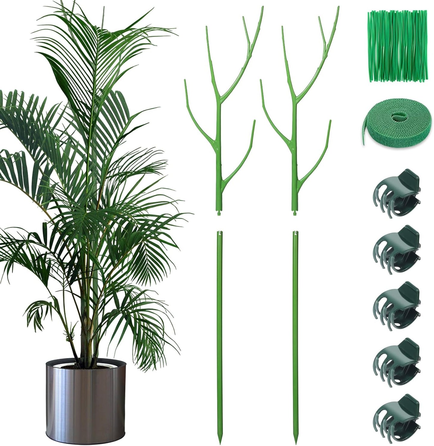 ROADPLUM 4 Pack 39.37" Detachable Twig Plant Support Stakes Set, Blends in to Plant, Branch Plant Sticks with Orchid Clips Twist Plant Ties, Twig Trellis for Indoor Outdoor Plants Potted Plants Flower
