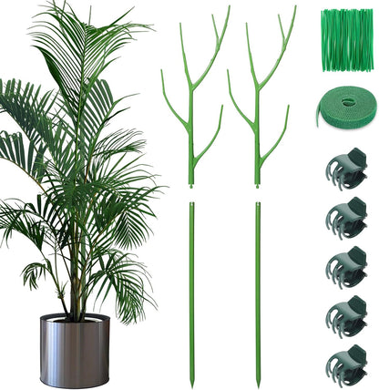 ROADPLUM 4 Pack 39.37" Detachable Twig Plant Support Stakes Set, Blends in to Plant, Branch Plant Sticks with Orchid Clips Twist Plant Ties, Twig Trellis for Indoor Outdoor Plants Potted Plants Flower