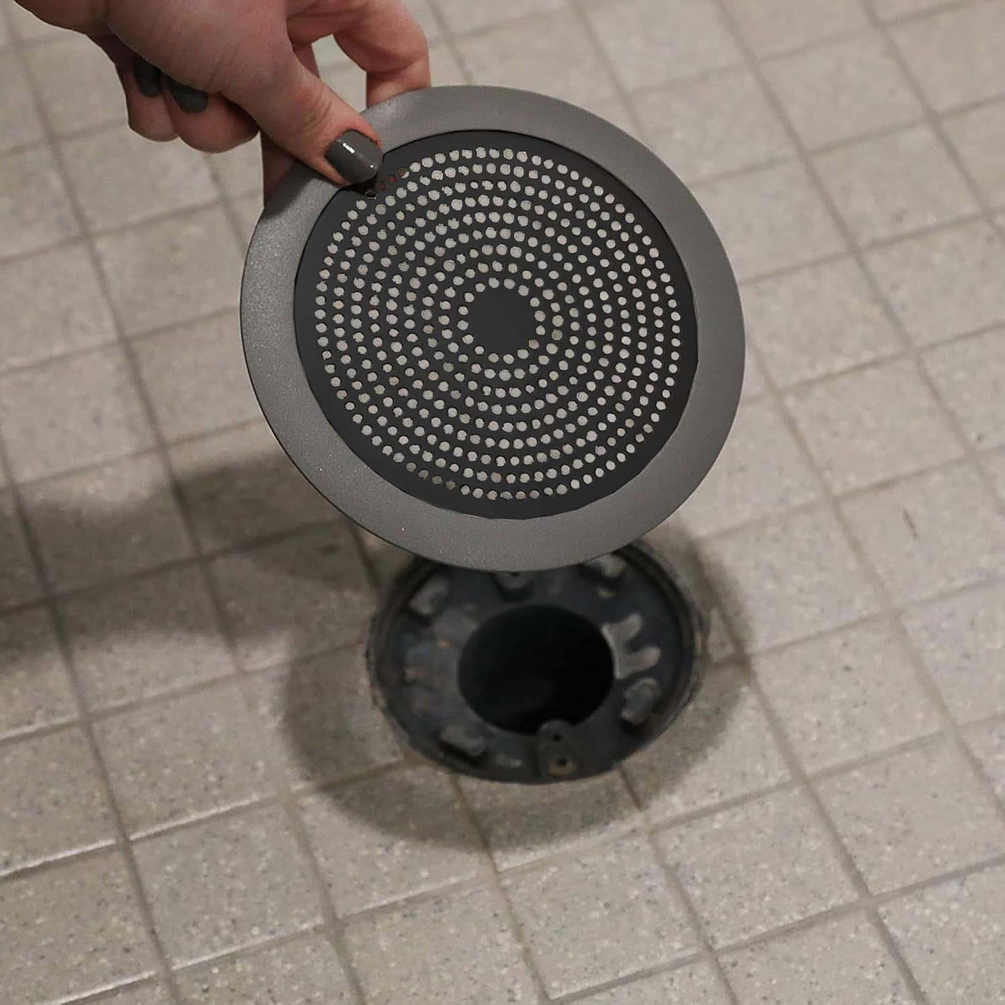 Danco Snap-in Shower Drain Cover with in-Drain Hair Catcher, 4-1/4" Round, White Strainer, (10533)