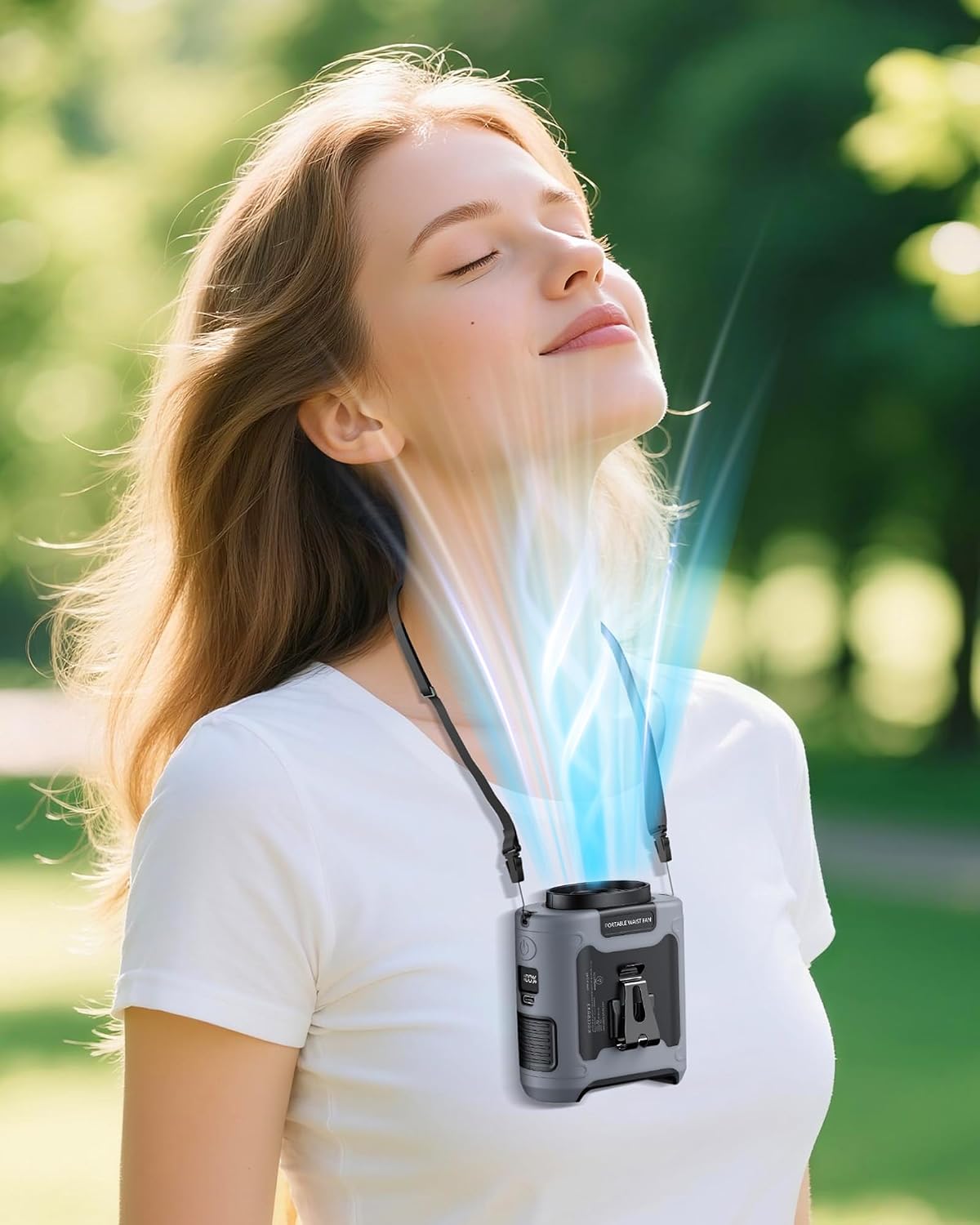 Portable Waist Fan 10000mAh Clip on Fan Belt Personal Fan with Rechargeable Battery operated, Flashlight & 5 Speeds Neck Hands-Free 40H Cooling for Summer/Outdoor/Camping/Travel（Grey）