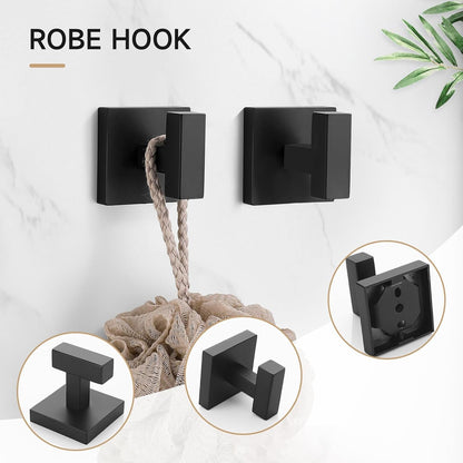 TQKAG Brushed Gold Bathroom Hardware Accessories Set 10 Pieces, 23.6" SUS304 Stainless Steel Towel Bar Set Wall Mounted Includes Single Towel Bar, Towel Ring, Toilet Paper Holder, Double Towel Hooks