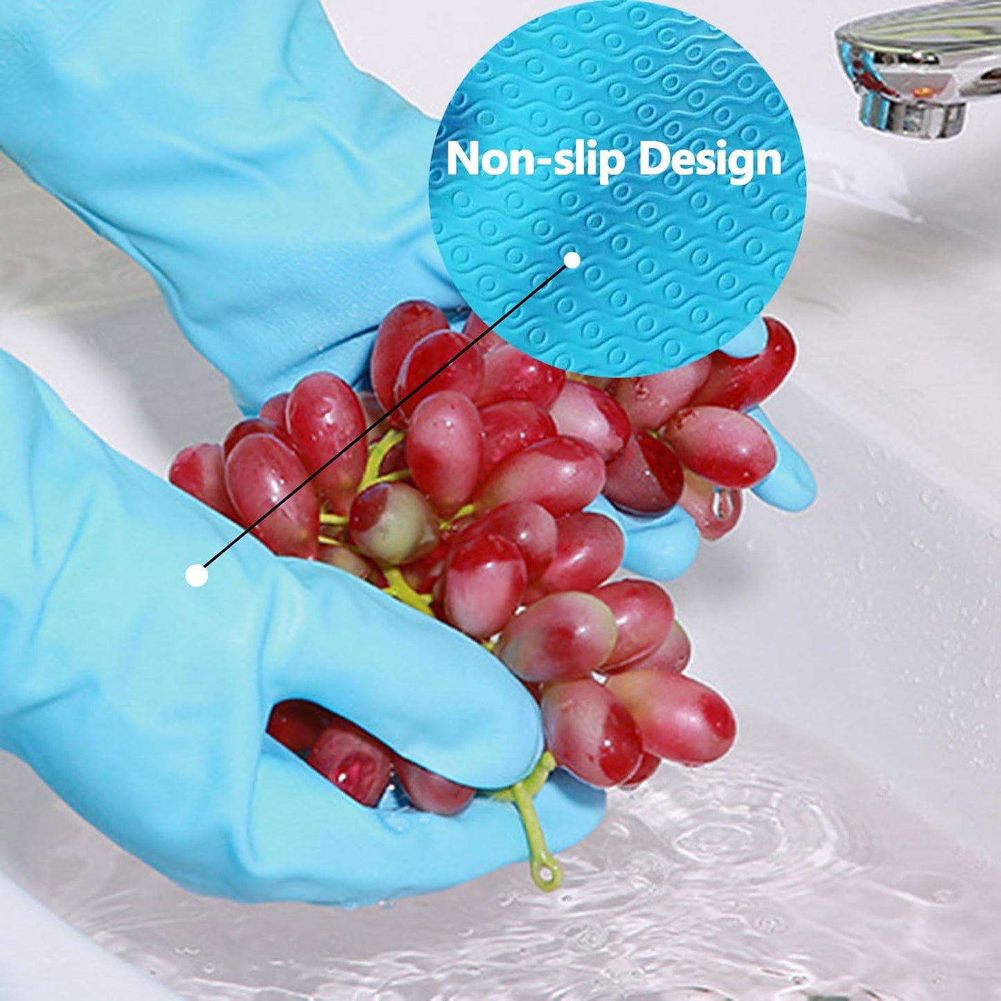 KINGFINGER 2 Pairs Latex-Free Reusable Dishwashing Gloves,PVC Waterproof Long Cuff and Flock Lining Household Cleaning Gloves,for Kitchen & Bathroom Cleaning, Large