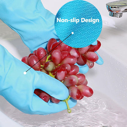 KINGFINGER 2 Pairs Latex-Free Reusable Dishwashing Gloves,PVC Waterproof Long Cuff and Flock Lining Household Cleaning Gloves,for Kitchen & Bathroom Cleaning, Large
