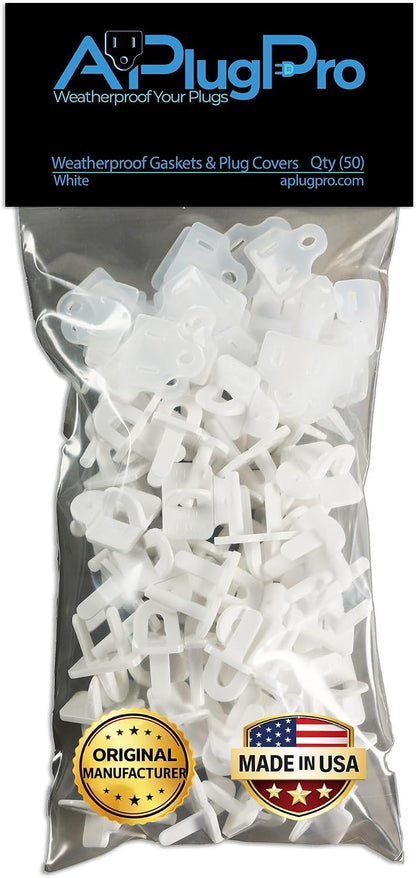 (Set of 10, White0 The Original Weatherproof Gaskets & Plug Covers - Made in USA, Outdoor Waterproof GFCI Protectors, Christmas Light Installation, Extension Cords, Stop GFCIs from Tripping