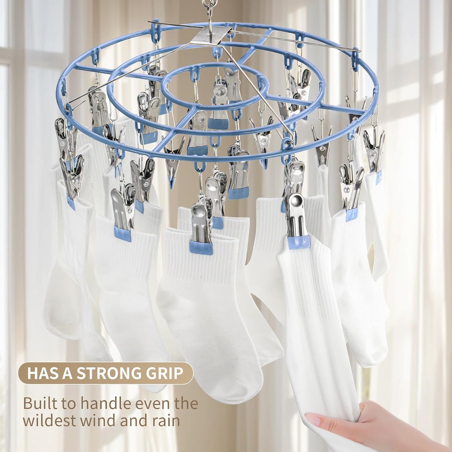PHYDELU Drying Rack Clothing with 20 Clips，Sock Hanger for Drying，Hanging Clothes Dryer Underwear Hangers Racks Laundry Herb Socks Panty Wet Bra Lingerie Baby Delicates Foldable Small Indoor Metal