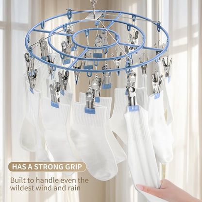 PHYDELU Drying Rack Clothing with 20 Clips，Sock Hanger for Drying，Hanging Clothes Dryer Underwear Hangers Racks Laundry Herb Socks Panty Wet Bra Lingerie Baby Delicates Foldable Small Indoor Metal