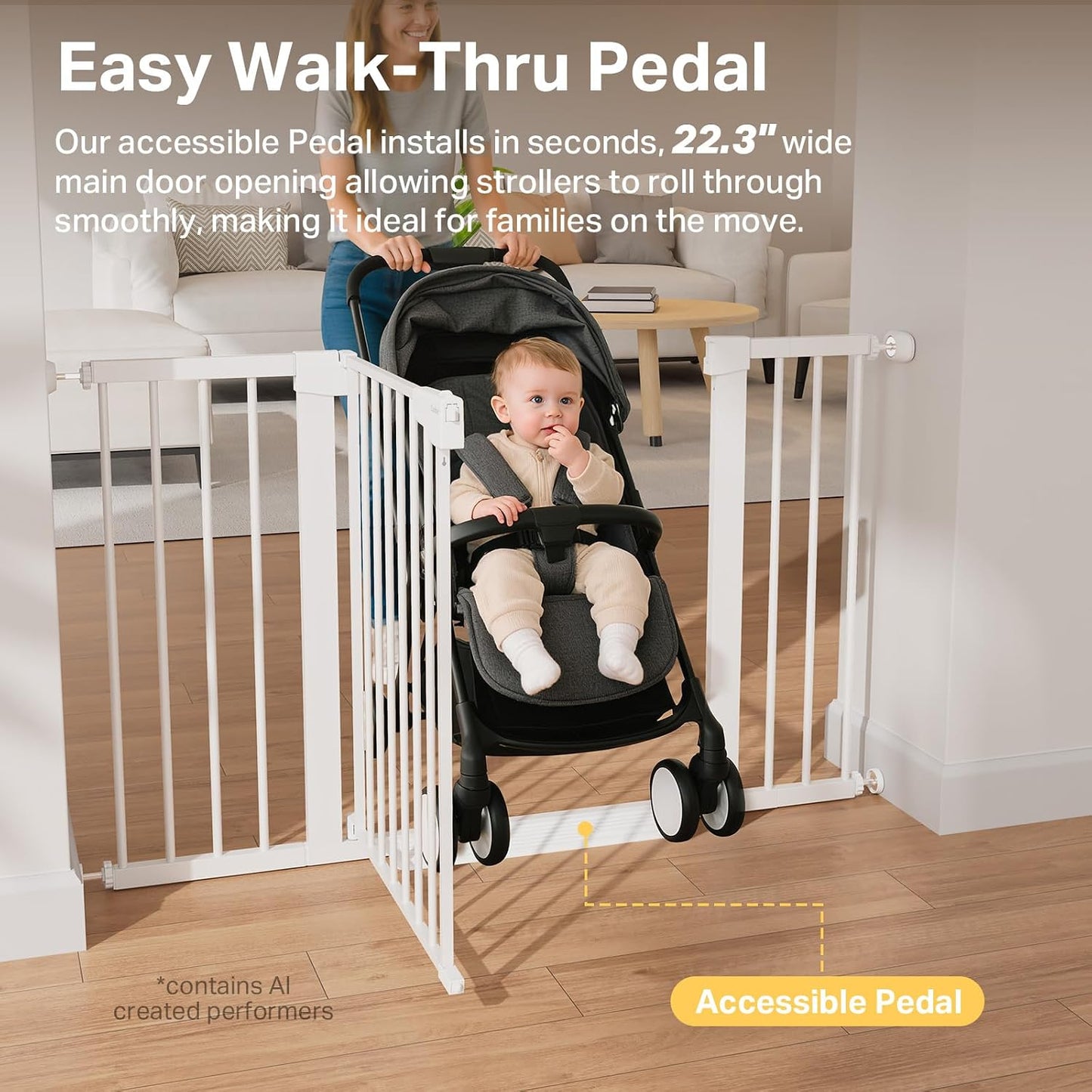 Cumbor 29.7-48" Baby Gate for Stairs, Mom's Choice Awards Winner-Dog Gate for Doorways, Auto Close Safety Pet Gate for Dogs Indoor, Easy Install Pressure Mounted Child Gate with Walk Thru Door, Brown