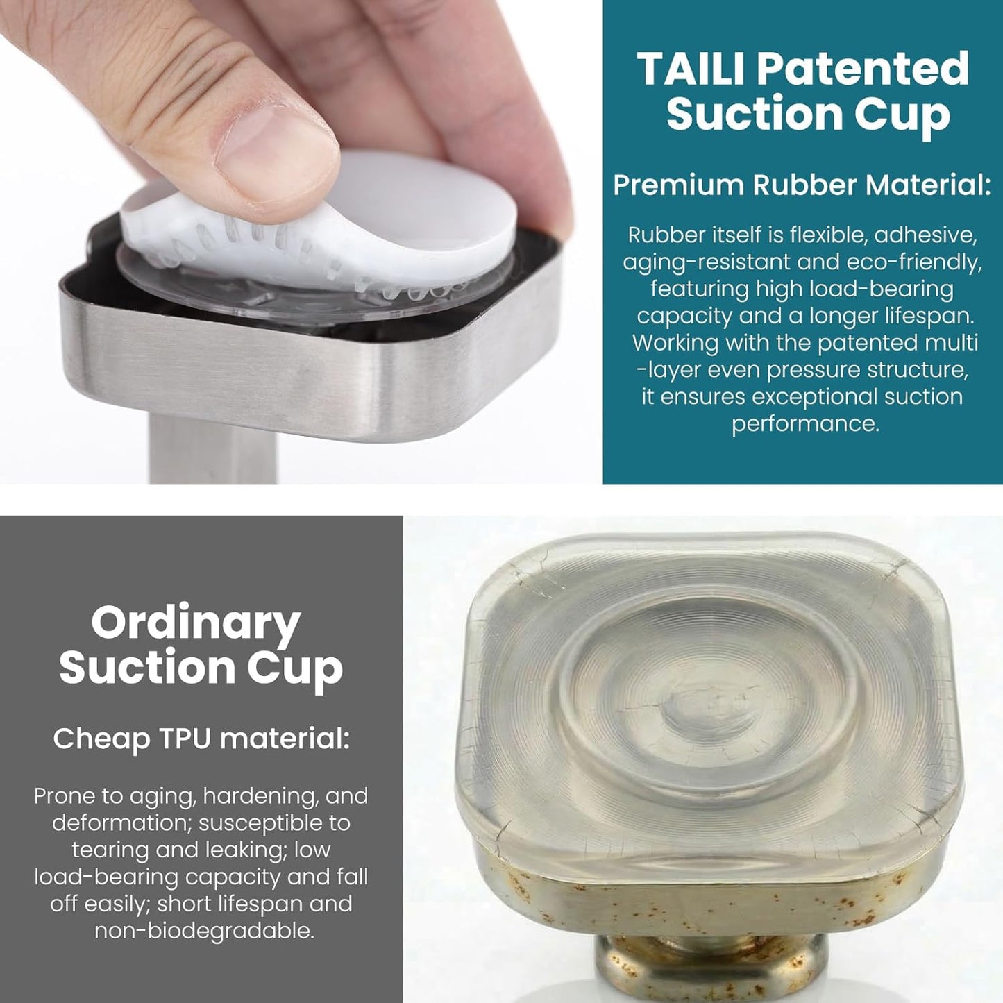 TAILI Suction Cup Razor Holder in Shower 2 Pack, Towel, Loofah, Shaver Holder for Bathroom Wall, Powerful Suction Cup Shower Hooks, Easy to Install and Reuse, White