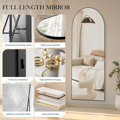 Arched Mirror Full Length, Upgraded 16"x59" Body Wall Mirrors with Shatter-Proof Glass, Floor Standing, Hanging or Leaning, Tall Arch Mirror with Stand Aluminum Alloy Frame for Bedroom Cloakroom