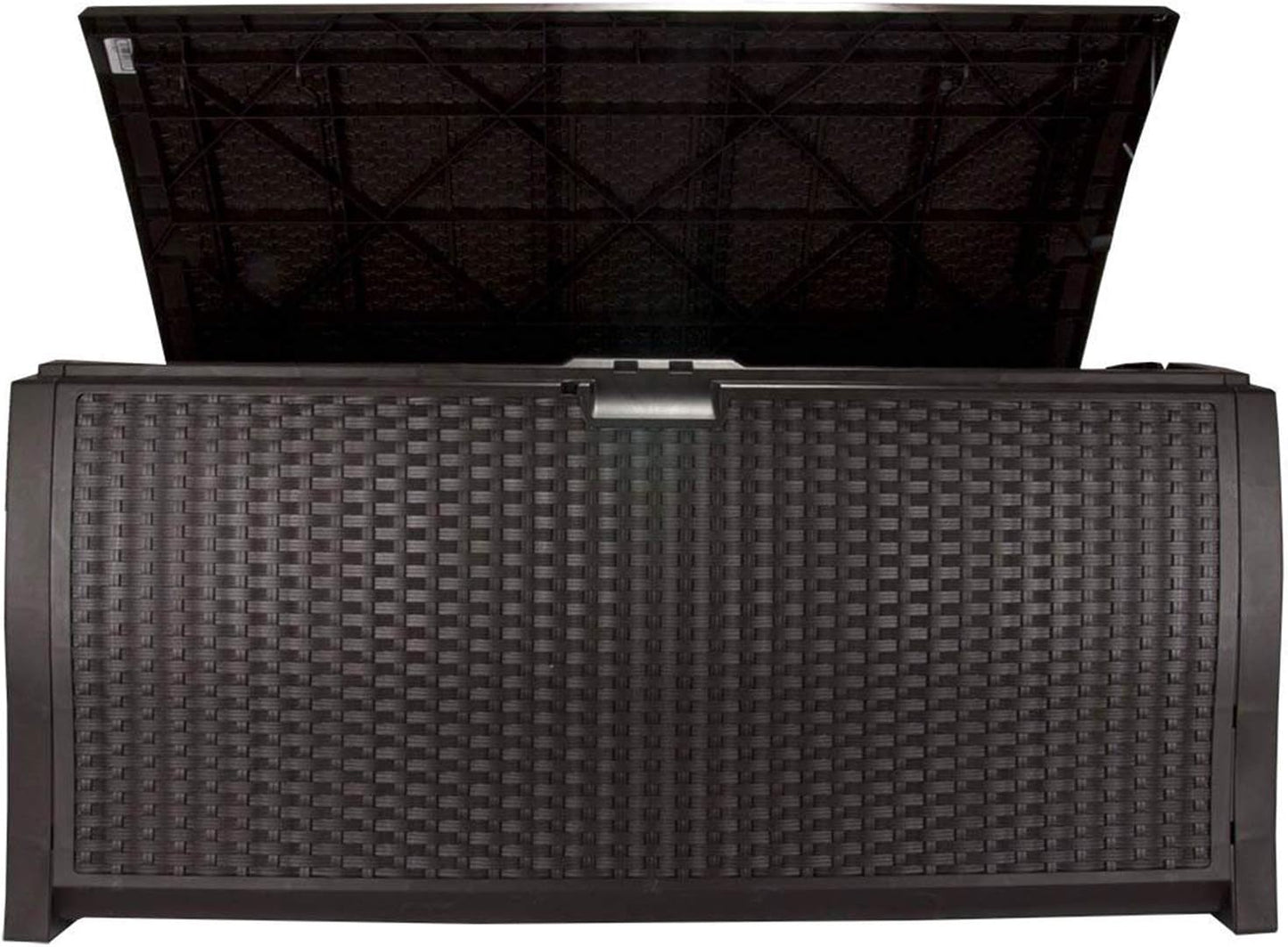 Suncast DBW9200 99 Gallon Outdoor Wicker resin Patio Storage Chest Bin with Handles for Patio, Garden, Garage, or Pool for All Weather, Mocha
