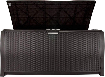 Suncast DBW9200 99 Gallon Outdoor Wicker resin Patio Storage Chest Bin with Handles for Patio, Garden, Garage, or Pool for All Weather, Mocha