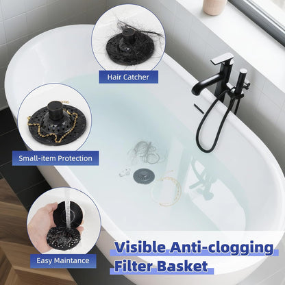 Universal Bathtub Drain Stopper Shower Drain Hair Catcher, Tub Stopper with Visible Top Strainer, Upgraded 3 in 1 Pop-up Drain Plug Fit for 1.5 to 2.4" Hole, Stainless Steel Filter Basket, Chrome