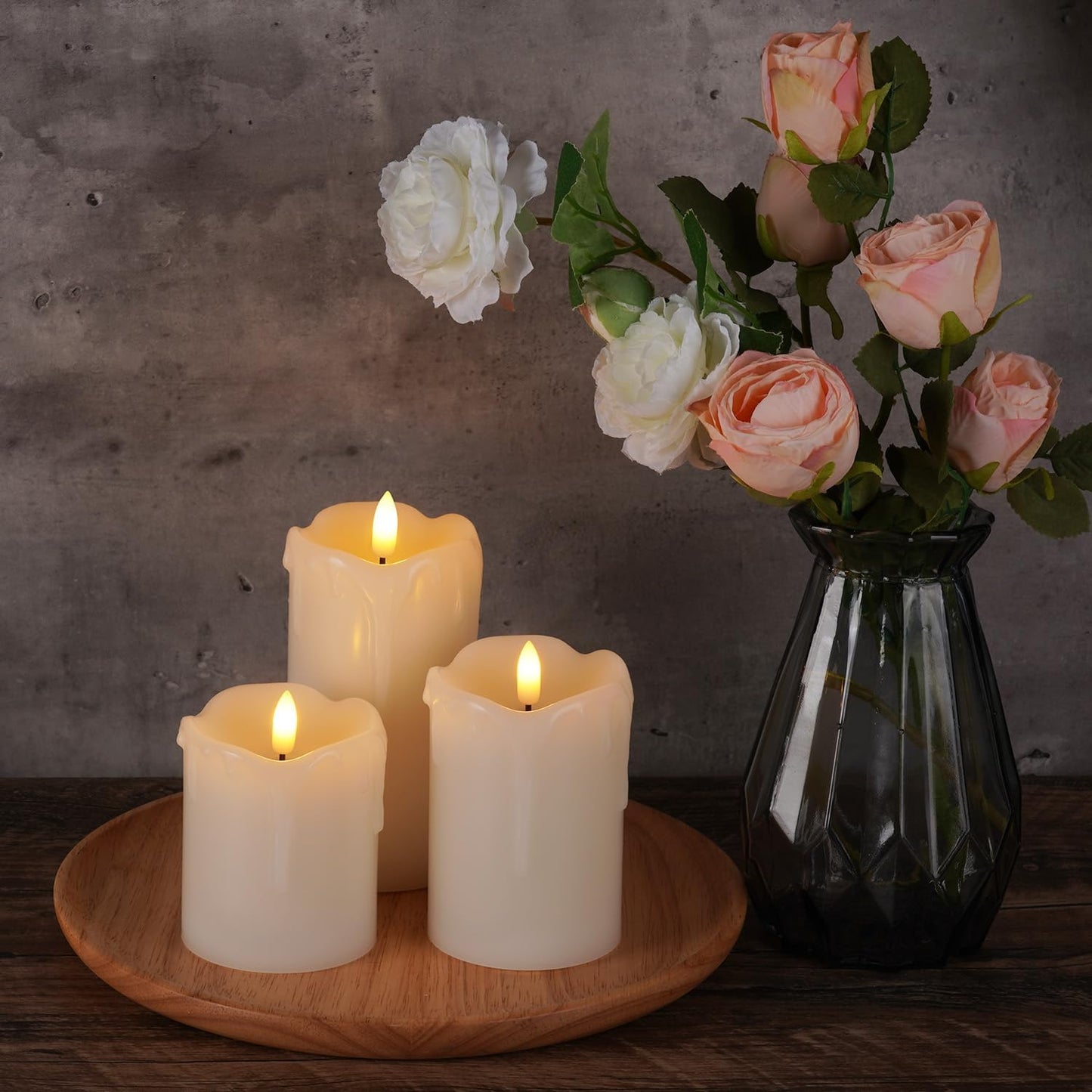 Homemory Dripping Wax Flameless Candles, Battery Operated Candles with Remote Control and Timers, LED Pillar Candles, Electric Fake Candles, 3" x 6", Set of 2