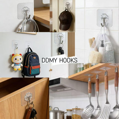 Adhesive Wall Hooks for Hanging Heavy Duty 50 lbs Large Hooks for Walls No Damage, Towel Sticky Clear Hook, Waterproof, Home, Bathroom, Kitchen, Office, and Outdoor 10 Pack