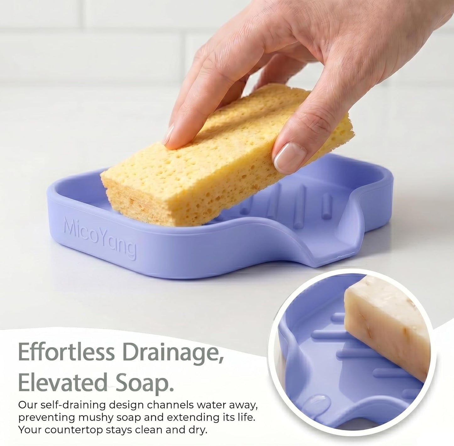 MicoYang Silicone Bathroom Soap Dishes with Drain Spout-Bathroom and Kitchen Sink Organizer,Sponge Holder,Dish Soap Tray,Perfect for Dispenser,Scrubber,Bottle,Cup on Sink or Counter-Coffee 4.9"×3.2"