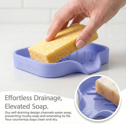MicoYang Silicone Bathroom Soap Dishes with Drain Spout-Bathroom and Kitchen Sink Organizer,Sponge Holder,Dish Soap Tray,Perfect for Dispenser,Scrubber,Bottle,Cup on Sink or Counter-Coffee 4.9"×3.2"