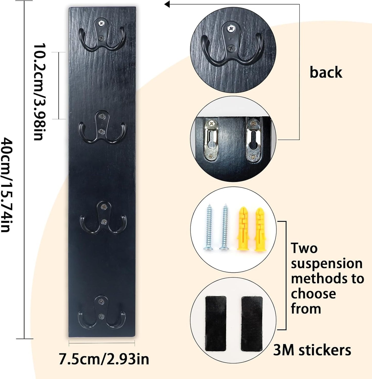 Yohsnor Vertical Key Holder for Wall - Mounted Wooden Key Rack Organizer with Hooks for Home Entryway, Laundry Room & Garage - Perfect Space-Saving Storage Solution for Keys, Wallets & Pet Leashes
