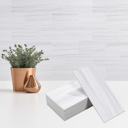 StyloVue 100 Pieces Peel and Stick Backsplash for Kitchen, 3" x 6" PVC Subway Tile, Glossy White with Dark Gray Grout, Self Adhesive Stick on Wall Tiles for Kitchen, Bathroom, Fireplace, RV