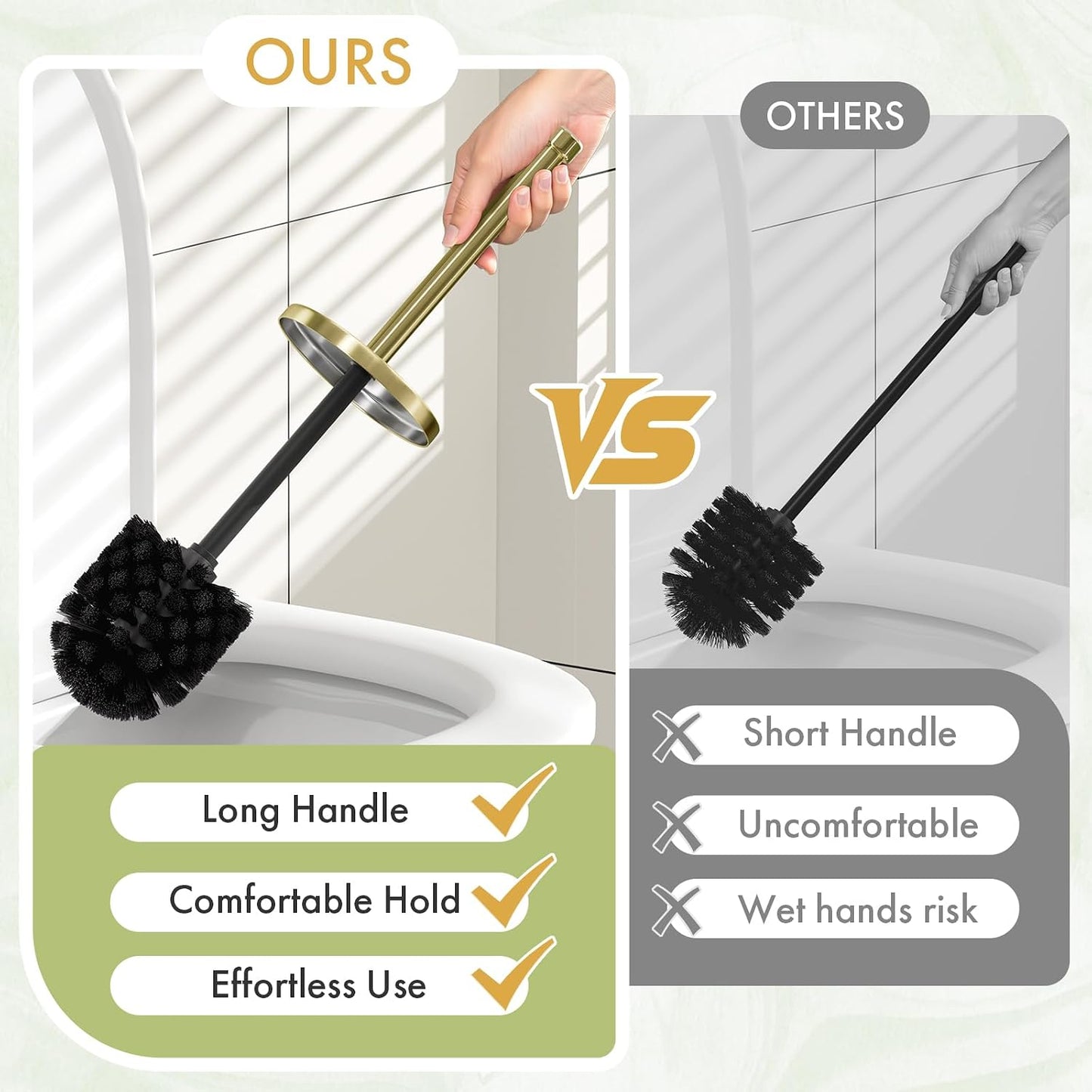 Toilet Bowl Brush and Holder Set 2 Pack with 4 Extra Brush Heads | Extra Long Handle with Splash Guard Cover, Tool-Free Installation, Bathroom Space-Saving, Cleaner Sets for Apartments, RV (White)
