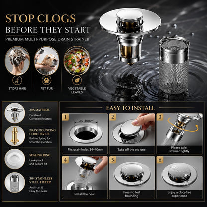 Stainless Steel Sink Drain Strainer Basket, Fine Mesh Kitchen Sink Filter with Hair Catcher, Anti-Clog Food Debris Catcher, Removable Basket, 5.9 cm Flange, 3 cm Filter Diameter
