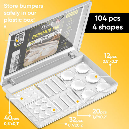 128 Clear Cabinet Bumper Pads – Self-Adhesive Silicone Set with 5 Unique Shapes for Doors, Drawers & Furniture – Premium Sound Dampening Pads for Surface Protection
