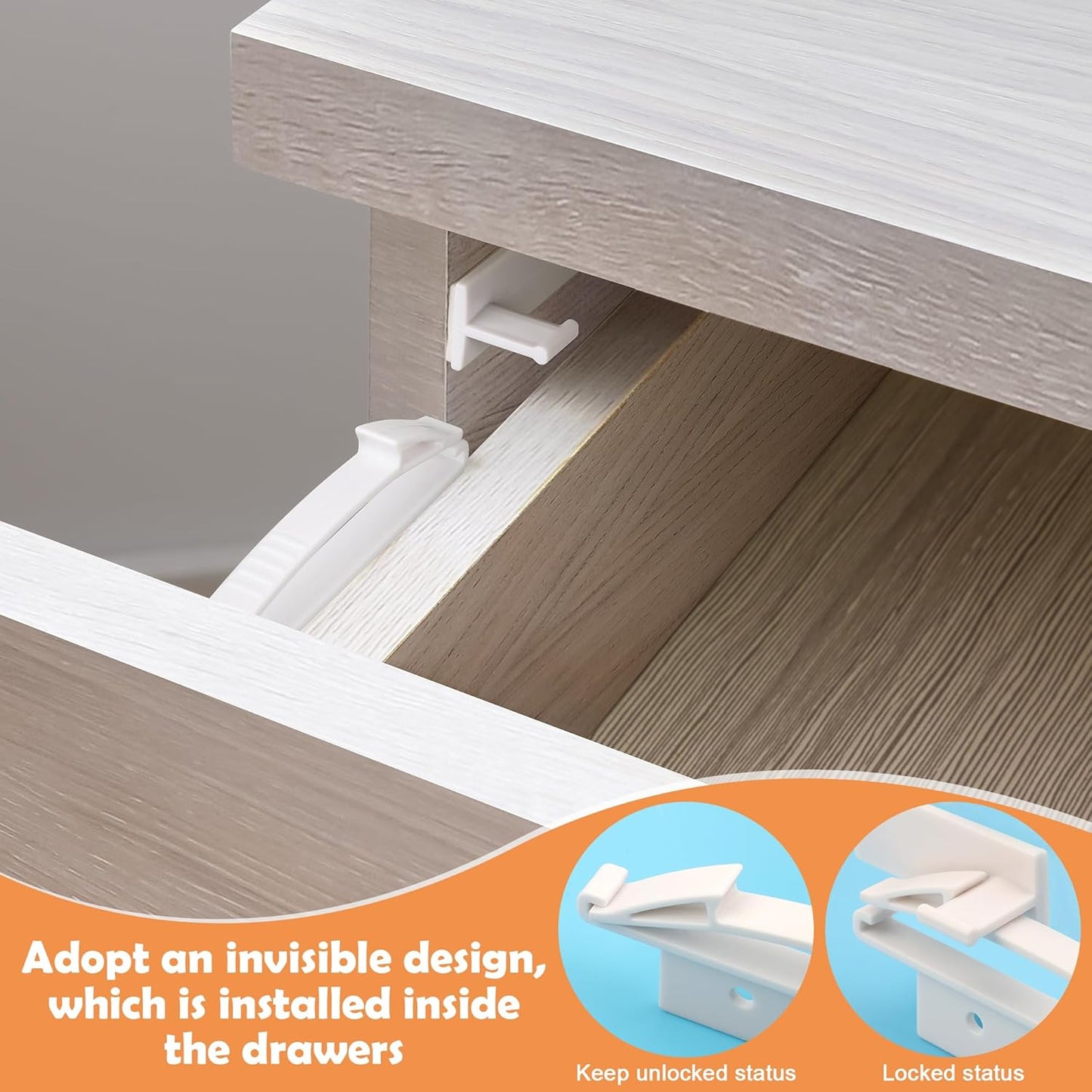 Coolrunner Child Safety Locks, 4 Pack Baby Proofing Drawers Locks, Baby Safety Invisible Drawer Latches with Strong Adhesive for Baby Care - No Tools or Drilling Required