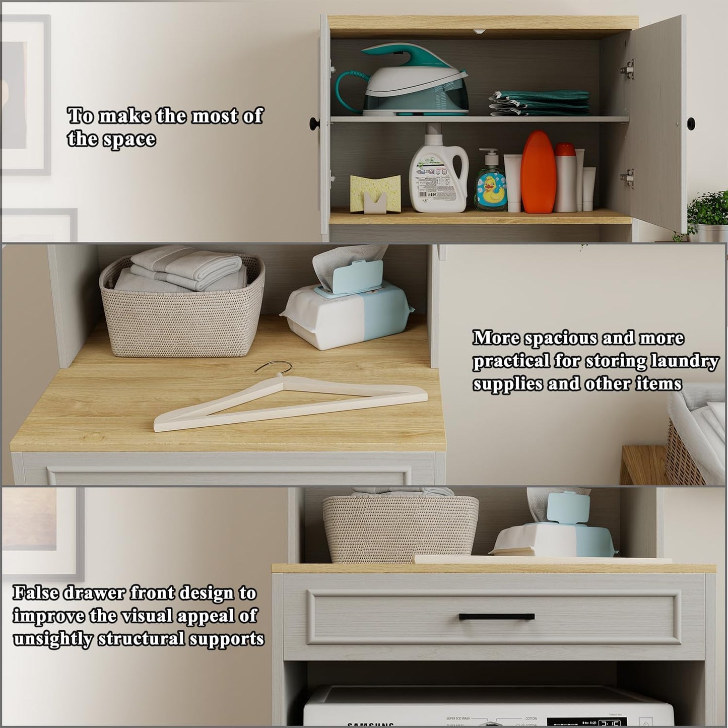 Locsear Washer Dryer Countertop with Shelf, Laundry Room Storage and Organization, Over The Washer or Dryer Storage Shelves Cabinet, Compact Washing Machines with a Width of Less Than 27 inches